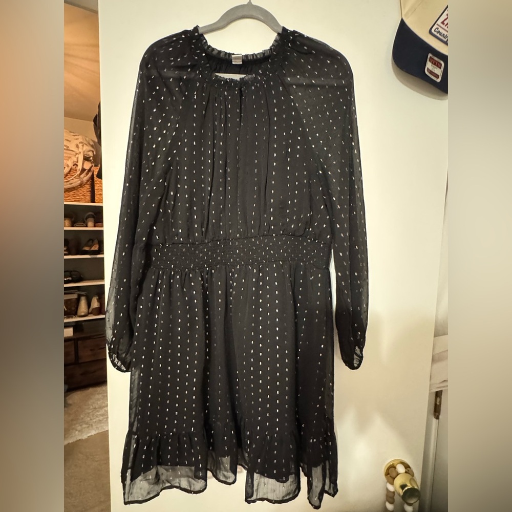 Old Navy Black Long Sleeve Dress with Silver Dot Accents